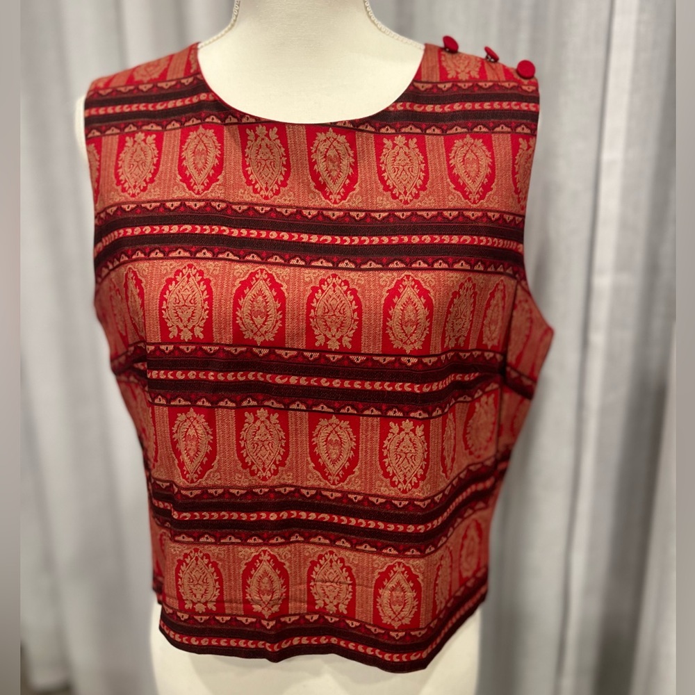Vintage Indian Print Cropped Top Blouse with buttons on the back
